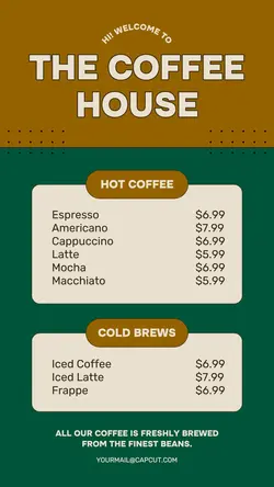Food & Beverages Coffee Shop Menu