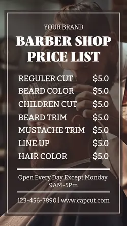 Barber Shop Price List Instagram Story