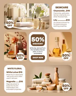 BEAUTY  SKINCARE WHITE FLORAL DISPLAY