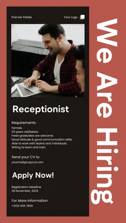 Business Hiring Receptionist Instagram Story
