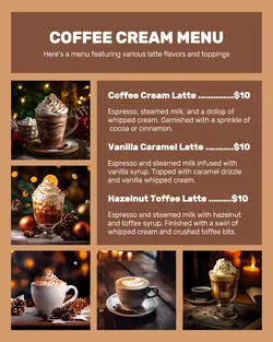 COFFEE CREAM MENU