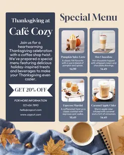 Thanksgiving Coffee Shop Special Menu
