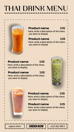 a menu of fresh, tropical-style Thai drinks
