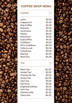 Non-Marketing Coffee Shop Menu