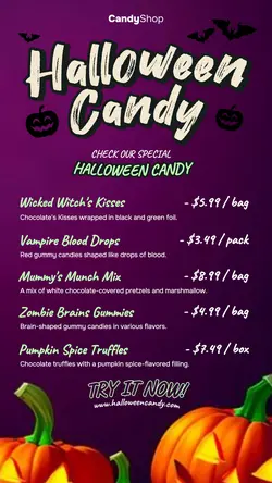 Halloween Day Special Candy Menu Instagram Story 