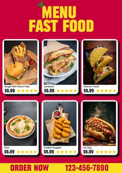 Yellow Red Minimalist Fast Food Menu