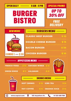 Non Marketing Menu List Burger Bistro