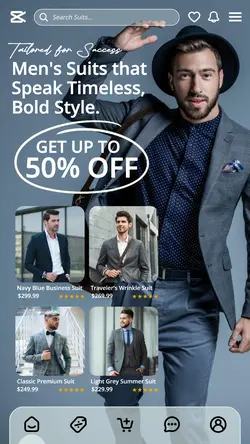 Fashion Men's Suits Promotional Page In-app
