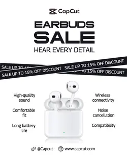 Electronic Earbuds Sale Instagram Portrait Black White Minimalist
