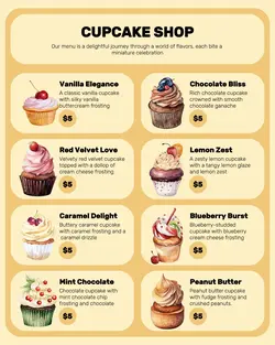 Cupcake Shop Menu