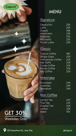 Coffee Drink Menu Instagram Story