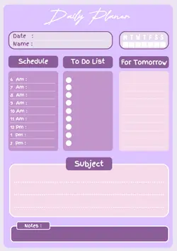 Non-marketing Planner & Schedule, Purple themed minimalist daily planner editable