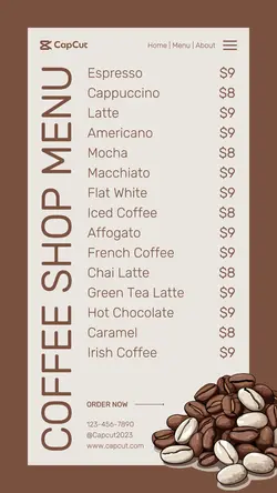 Coffee Shop Menu List Instagram Story