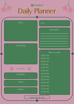 Green & Pink Modern Daily Planner A4