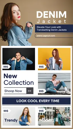 Denim jacket industrial fashion template design for Instagram story business promotion needs
