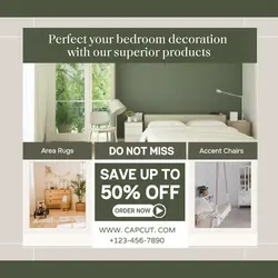 Flat design promotion featuring Instagram post bedroom decoration design