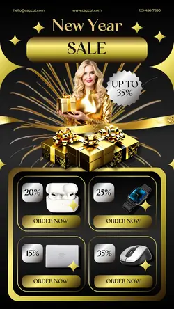 New Year's Day Black Gold Electronic Product Display Instagram Story