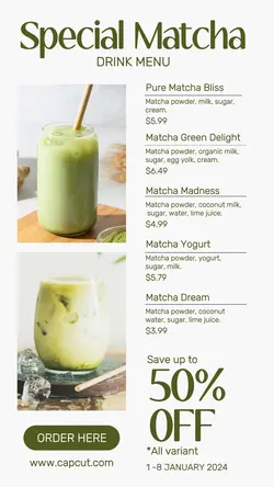 Matcha Drink Menu Instagram Story