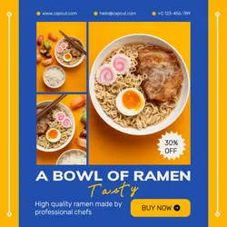 Food bowl of ramen instagram post blue and yellow minimalist