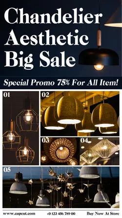 Chandelier Aesthetic Big Sale Promotion Instagram Story Black White Minimalist