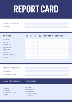 Report Card Simple Blue