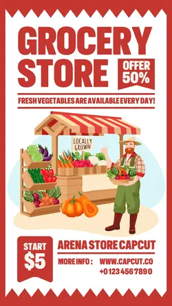 Grocery Store Promotion Instagram Story Red Flat Modern