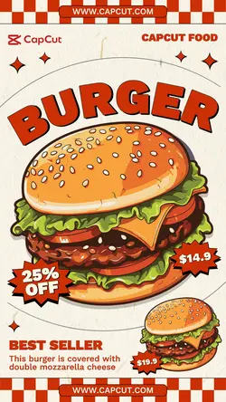 Foods and Beverage - Marketing Poster Burger Instagram Story Red Cream Cartoon