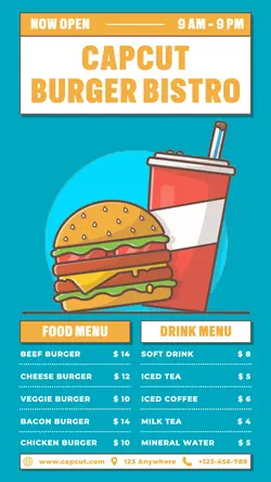 Burger Bistro Menu Poster Promotion TikTok Post