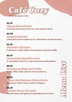 Cafe Menu List Menu