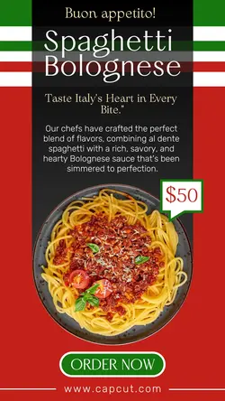 Food Spaghetti Bolognese Product Display Instagram Story