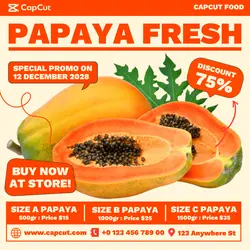 Papaya Fresh Fruits Instagram Post Cream Yellow Modern Flat