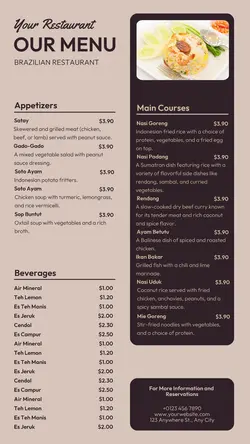 Food & Beverages Indonesian Restaurant Menu