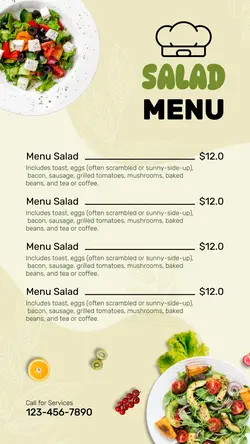 Food and Beverage Salad Menu