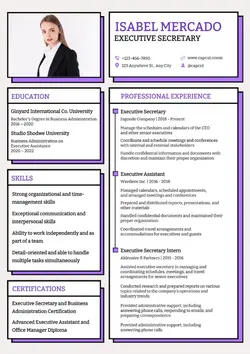 Business Resume Executive Secretary