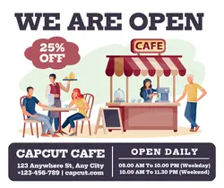 Food & Beverage Cafe Shop We Are Open Template Design Facebook Post
