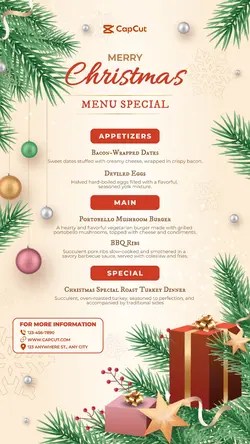Merry Christmas Menu Special Holidays