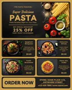pasta restaurant menu instagram post