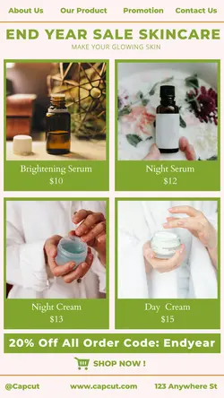 Skincare End Year Code 20 % Display Instagram Story