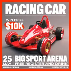 Sport Racing Car Tournament Promotion Instagram Post Red Flat Minimalist