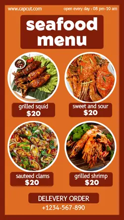 seafood menu instagram story