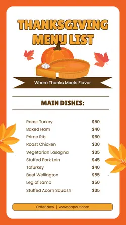 Thanksgiving Menu List Tiktok Post