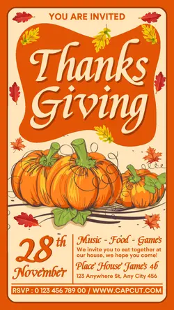 Thanks Giving Invitation Instagram Story Orange Flat Retro