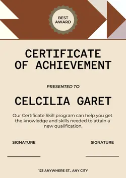 Non-Marketing Certificate Of Skill Achievement Warm Color
