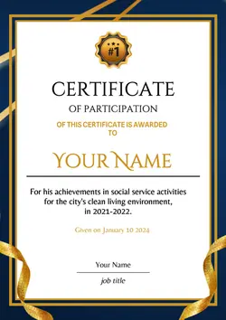 Non-marketing, Certificate, Luxury certificate with dark blue gold theme