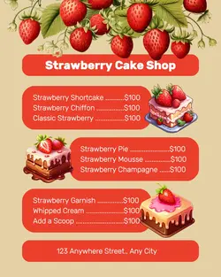 Strawberry Cake Shop Menu