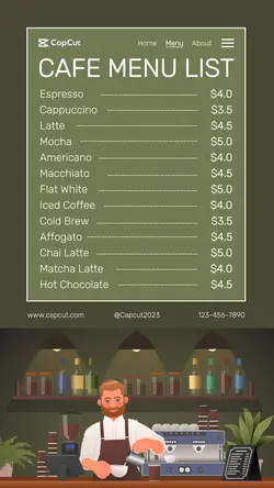 Cafe Menu List Tiktok Post