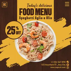 Food Sphagetti Menu Instagram Post Yellow Brown