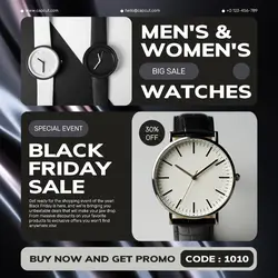 Black Friday sale men & women watches instagram post black minimalist