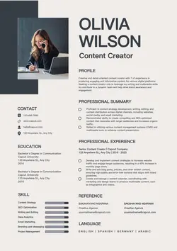 Business Content Creator Resume Modern Navy