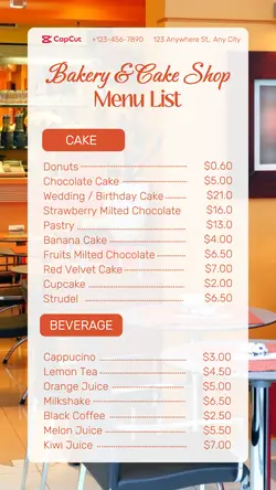 MENU LIST BAKERY & CAKE SHOP PROMOTION IG STORY